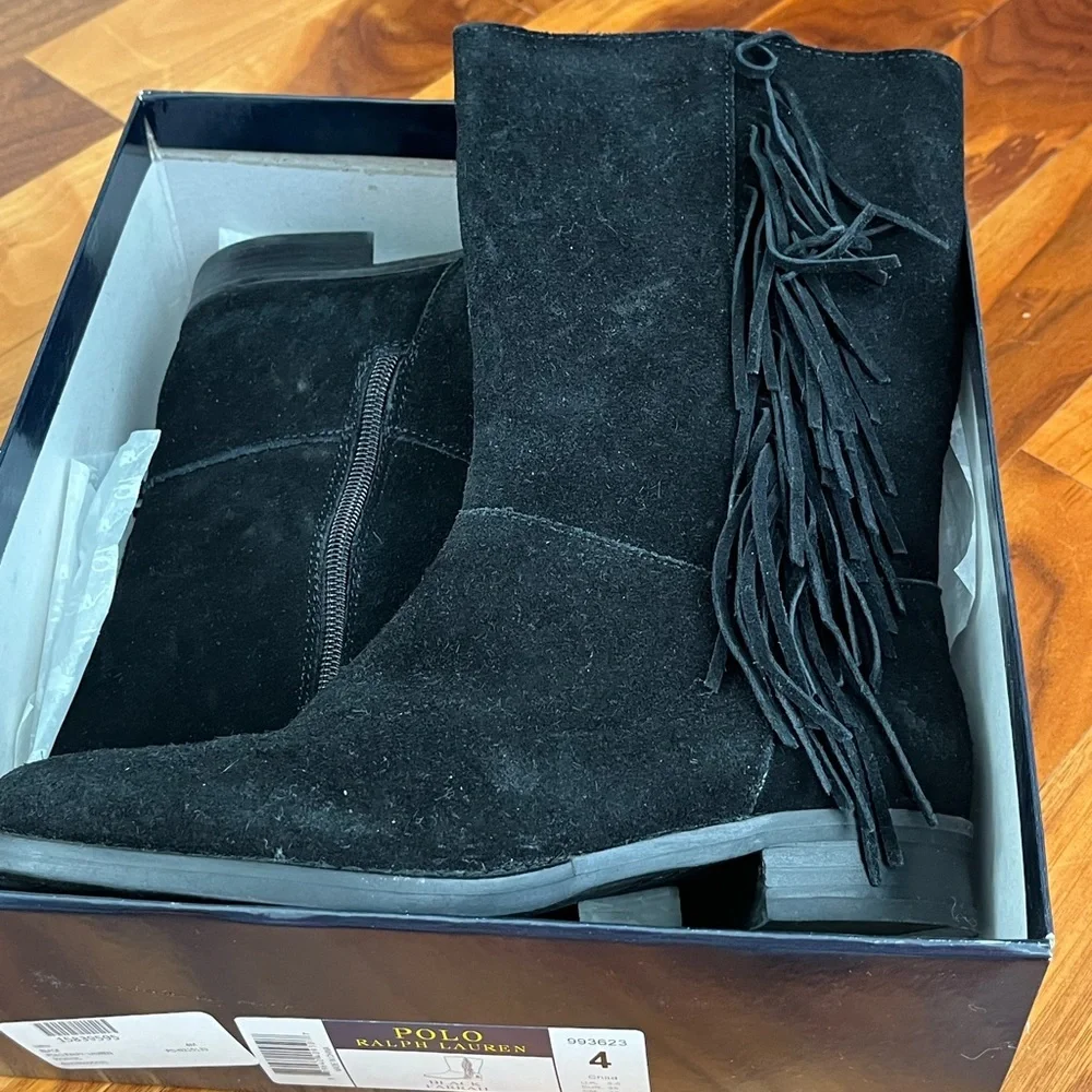 Ralph Lauren Fringe suede boots big girl size 4, NEW
